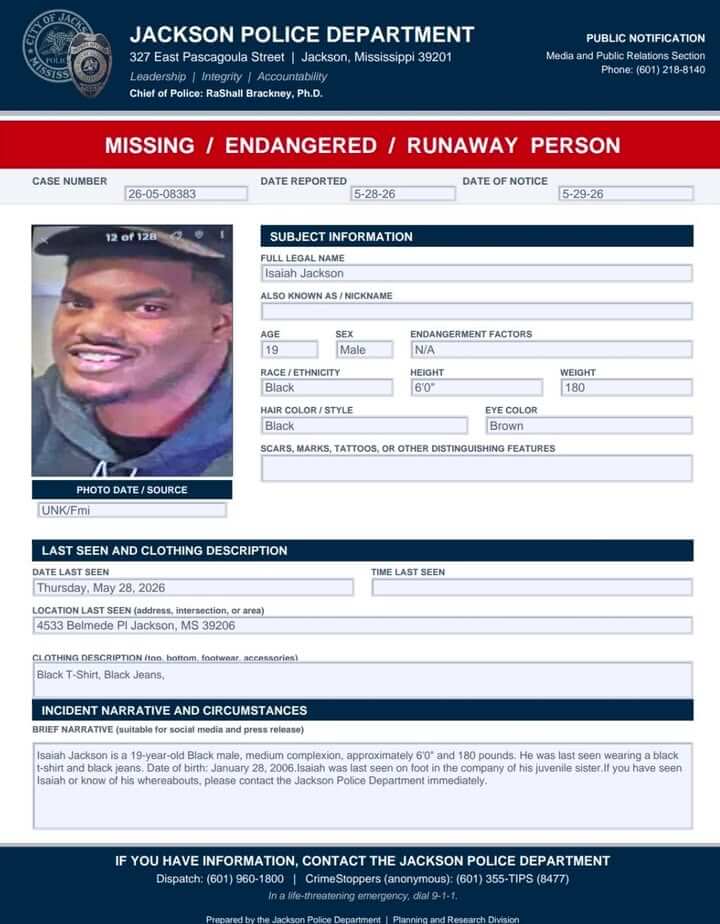 Jackson police seek 19-year-old missing man