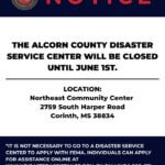 Alcorn County disaster center closes until June 1 Alcorn County disaster center closes until June 1