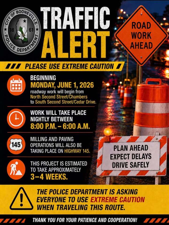 Nighttime roadwork begins June 1 on North Second Street, Highway 145