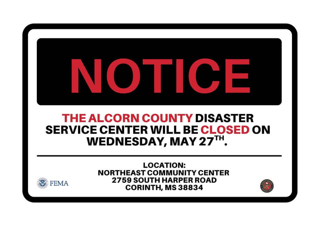 Alcorn County disaster service center closes Wednesday