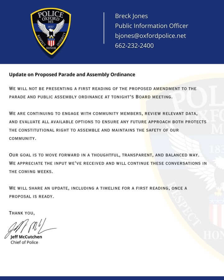 Chief McCutchen issues statement