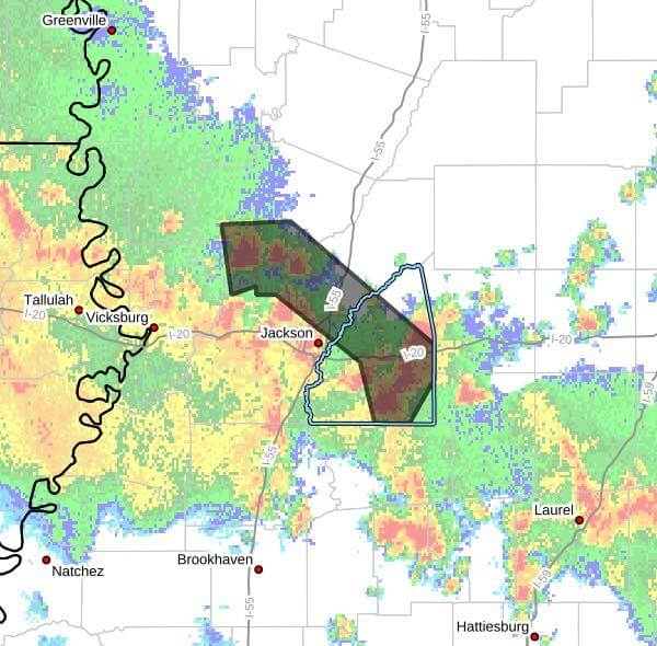 NWS issues severe thunderstorm warning for central Mississippi