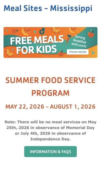 Free summer meals offered to Tunica County children through July