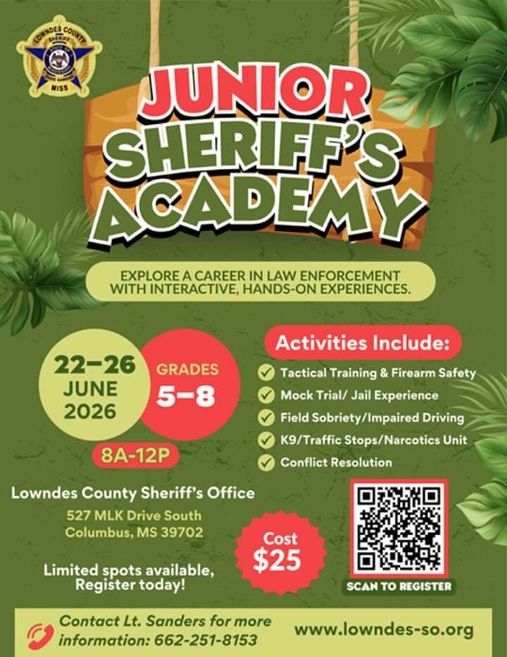 Lowndes County Sheriff's Office announces 2026 Junior Sheriff's Academy