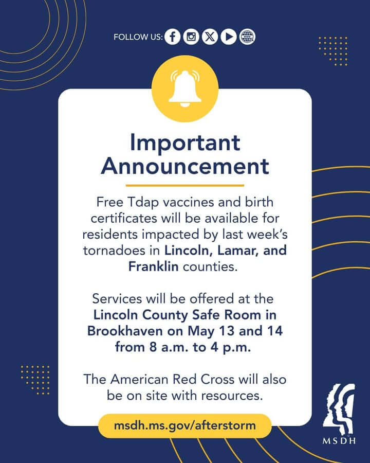 MSDH offers free Tdap shots, birth certificates in Lincoln County