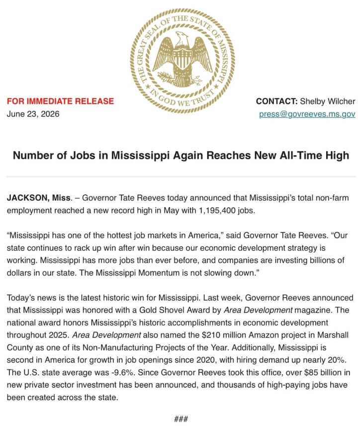 Mississippi has one of hottest job markets in U.S.
