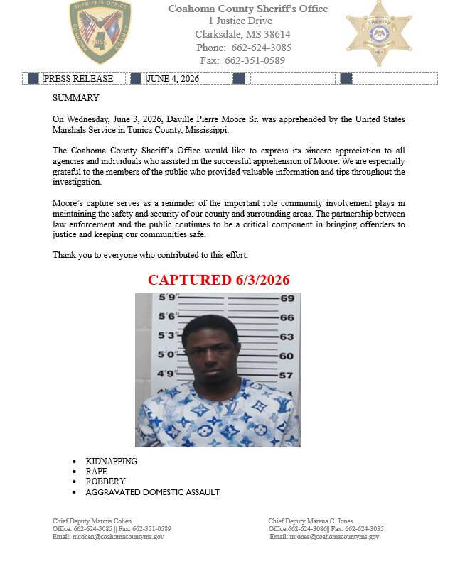 Coahoma County Sheriff's Office posts on Facebook; provides limited details