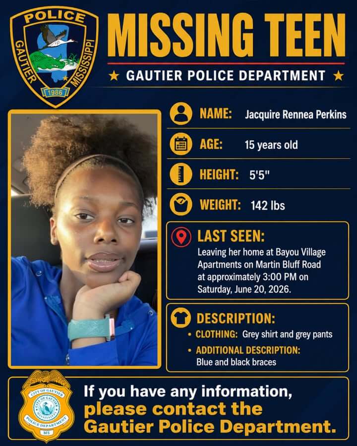Gautier police seek missing 15-year-old last seen June 20