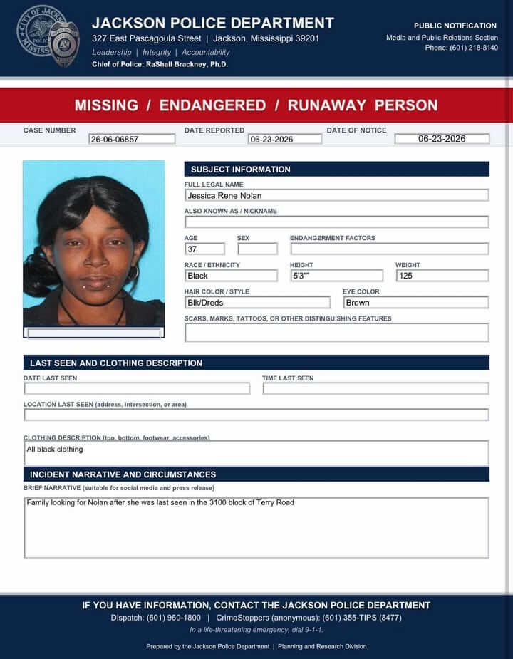 Jackson police seek Jessica Rene Nolan