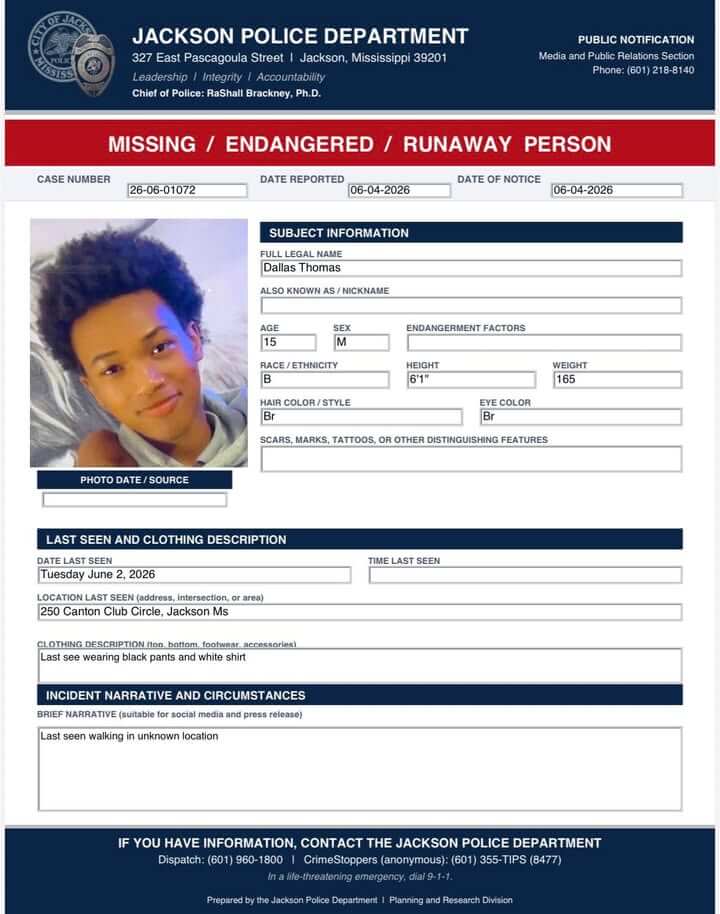 Jackson police seek missing juvenile