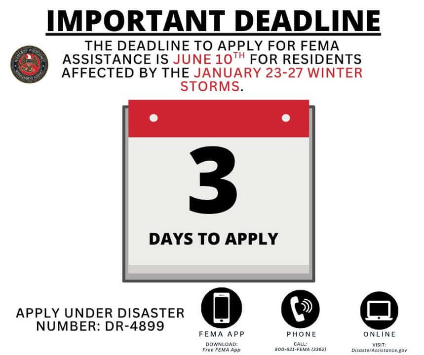 Mississippi warns residents three days left to apply for storm assistance