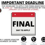 Residents affected by Jan. 23-27 storms have final day to apply Residents affected by Jan. 23-27 storms have final day to apply