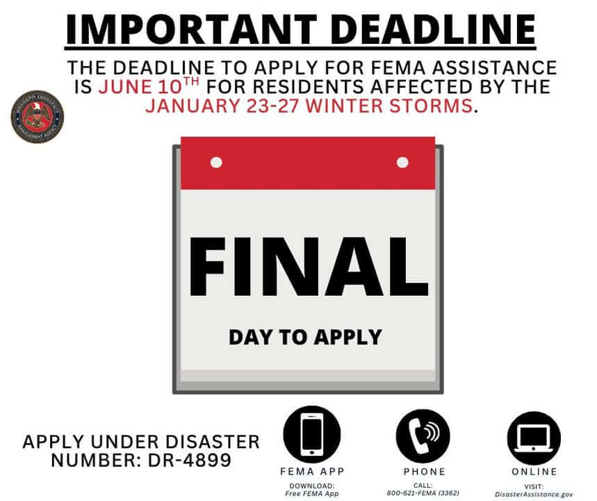 Residents affected by Jan. 23-27 storms have final day to apply