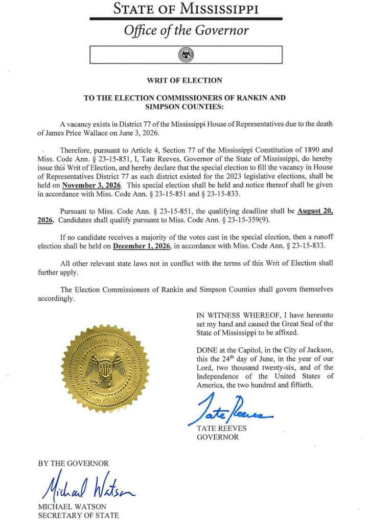 Reeves calls special elections for two Mississippi House seats