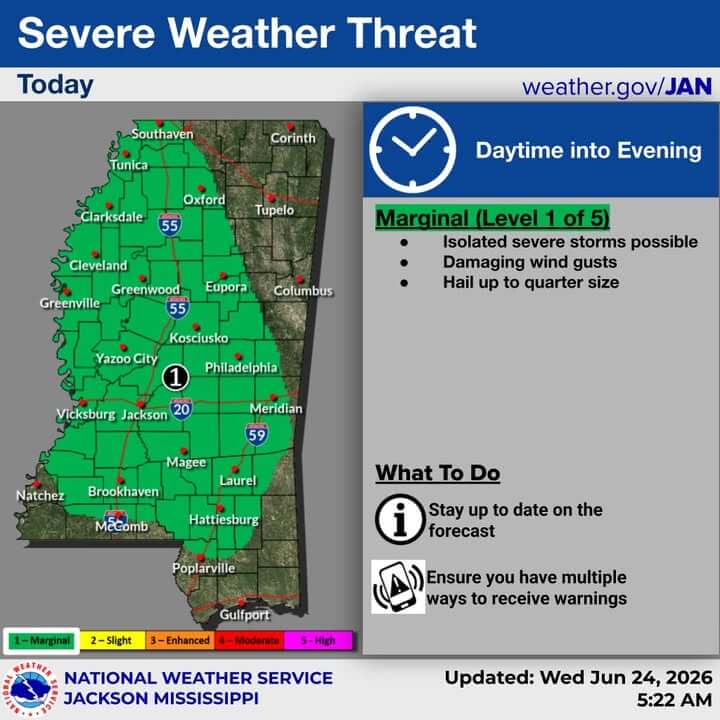 NWS issues marginal severe-weather threat for most of Mississippi