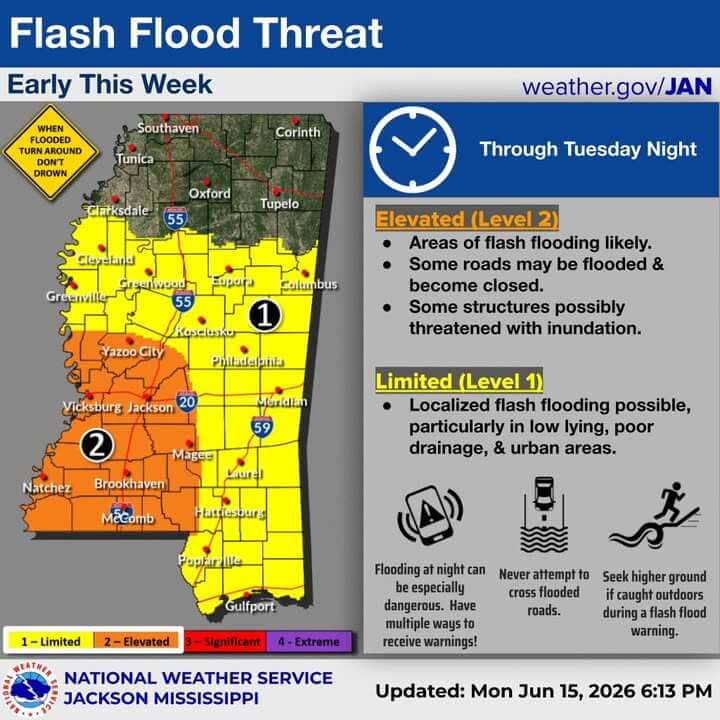 Mississippi faces intense rainfall, life-threatening flooding risk
