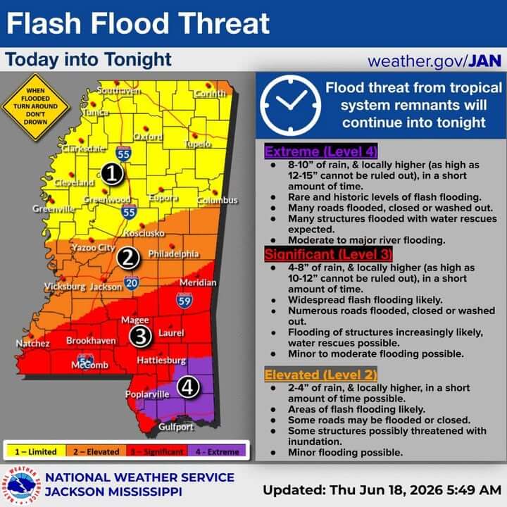 Reeves urges residents to avoid flooded roads as Arthur brings heavy rain