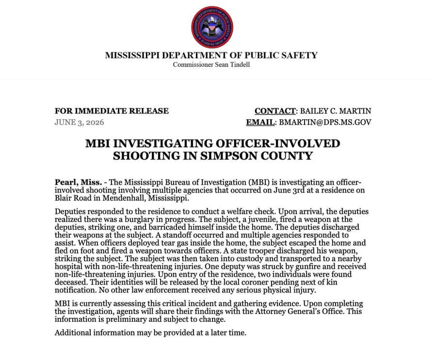 Facebook post thanks law enforcement after Simpson County violence