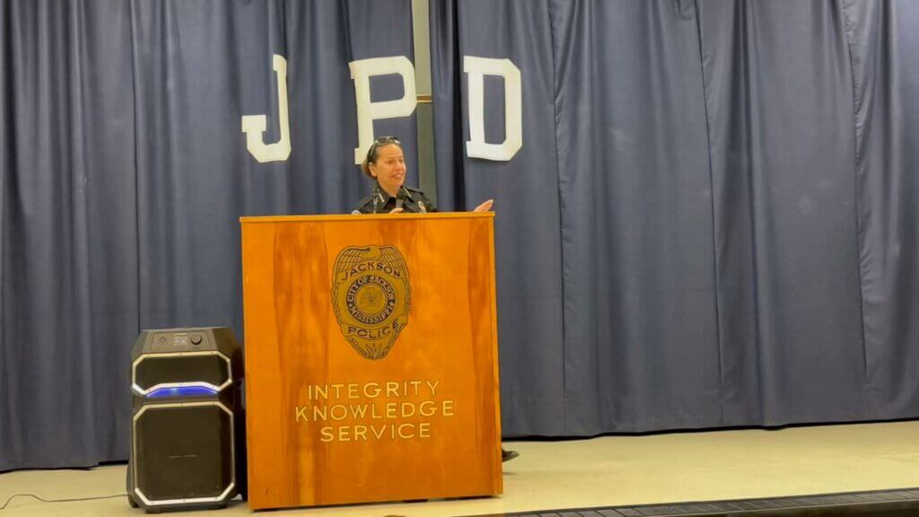 Chief Brackney addresses JPD summer camp youth at training academy
