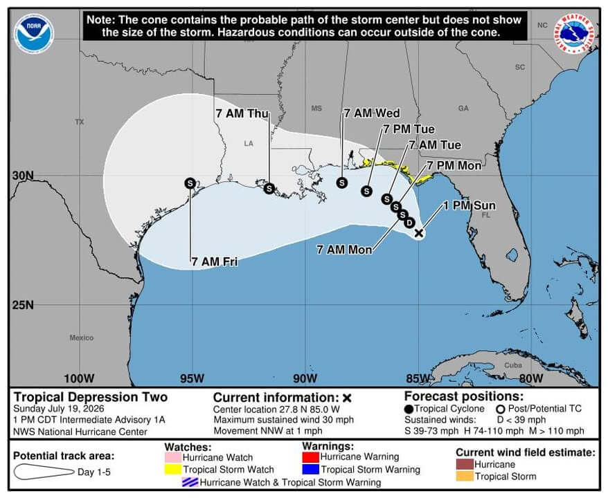 Mississippi monitors Tropical Depression Two ahead of Gulf Coast impact