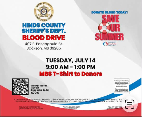 Hinds County Sheriff's Office hosts blood drive tomorrow