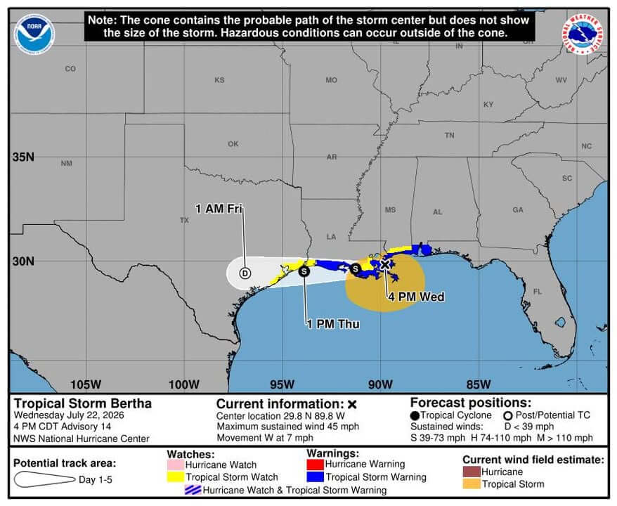 Bertha makes landfall near Biloxi Wildlife Management Area