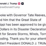 Trump approves disaster request after May 6 Mississippi storms, Facebook post says Trump approves disaster request after May 6 Mississippi storms, Facebook post says