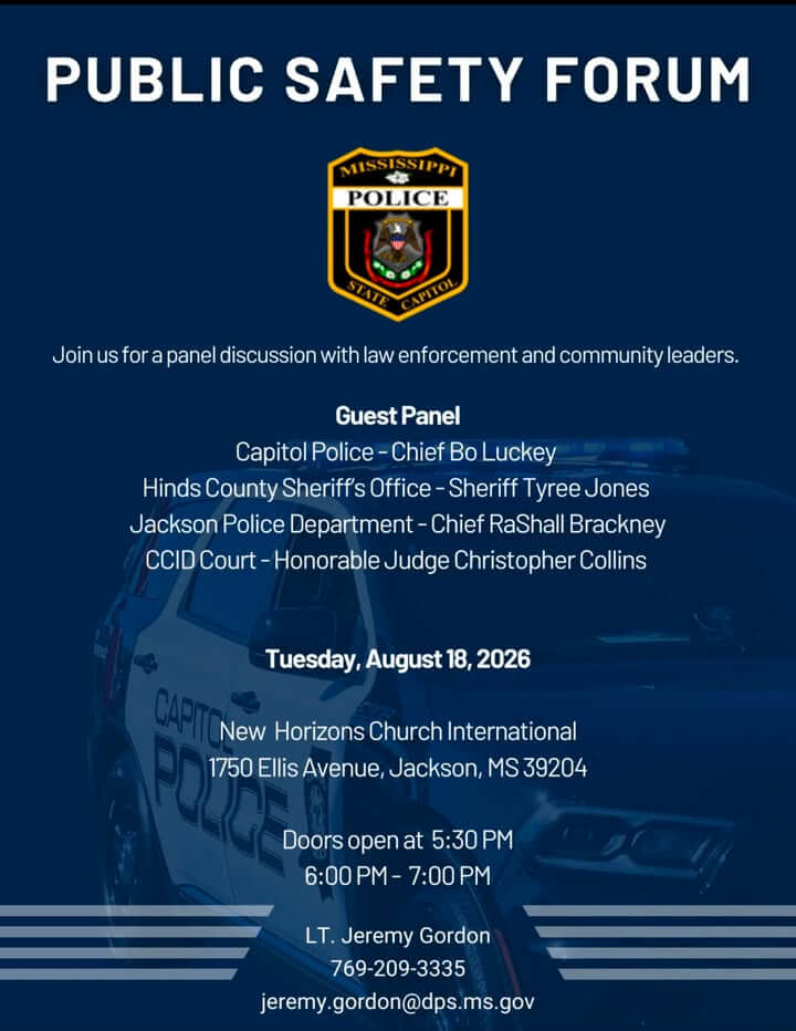 Mississippi Capitol Police Chief Bo Luckey joins Jackson public safety forum tonight