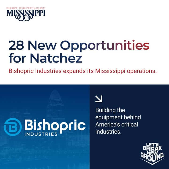 Bishopric Industries expands in Natchez, creates 28 jobs