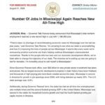 Mississippi jobs reach new all-time high, state social post says Mississippi jobs reach new all-time high, state social post says