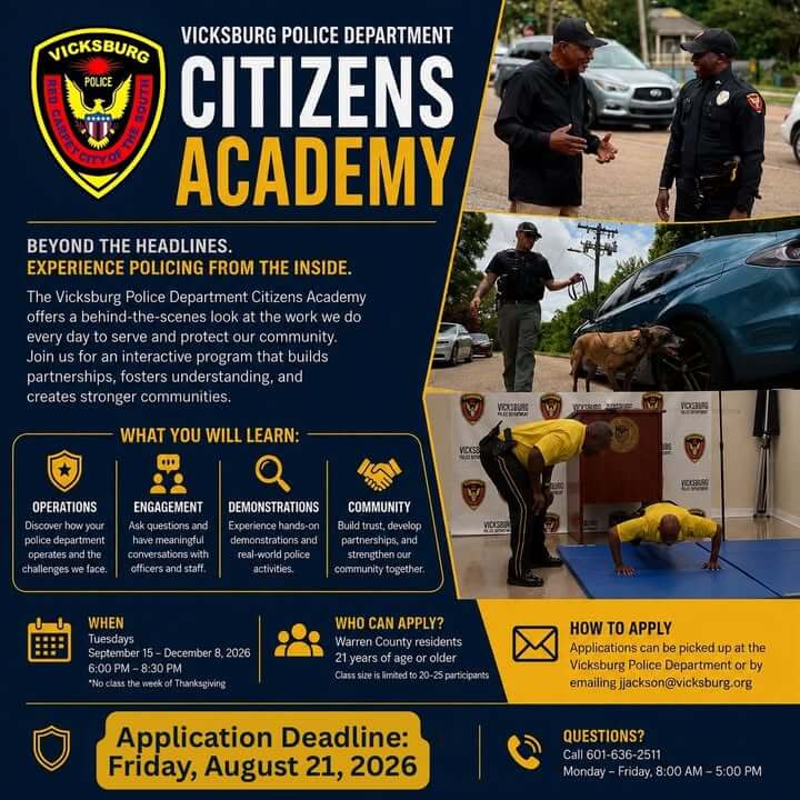 Vicksburg Police Department relaunches Citizens Academy; applications due Aug. 21