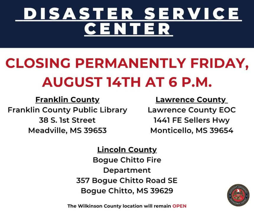 Disaster service centers in three counties close Friday