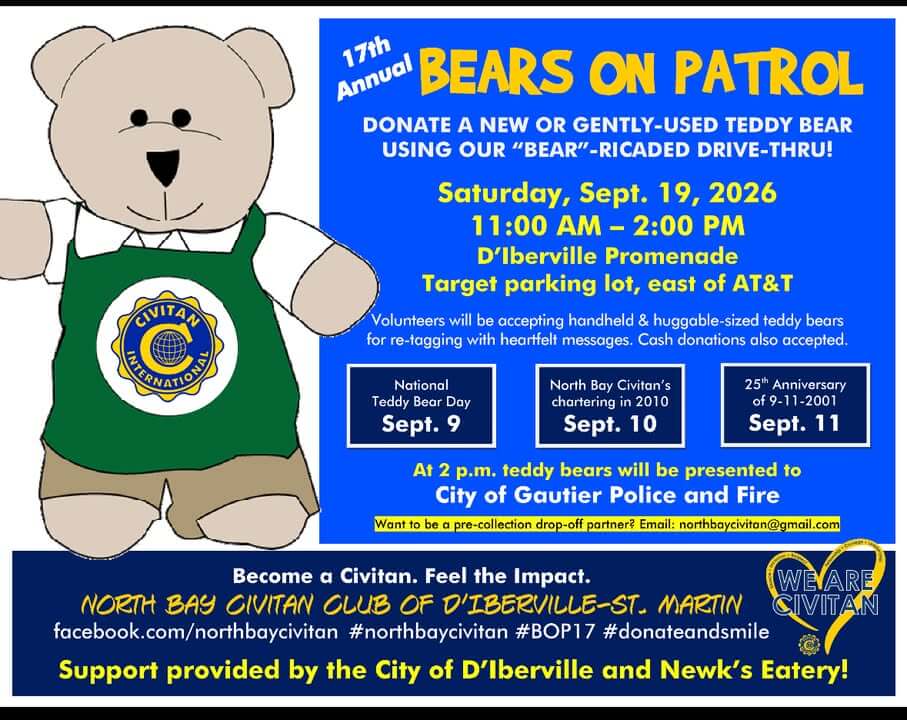 North Bay Civitan Club collects teddy bears for Gautier emergency services