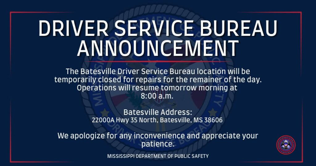 Batesville driver service bureau closes for repairs