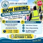 City of Gautier seeks temporary, part-time school crossing guard a5976cf9a91547b24a09fad7