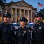 Mississippi Joins Nationwide Human Trafficking Operation; 7 Victims Recovered in Southaven Mississippi law enforcement officers in front of a county courthouse at dusk