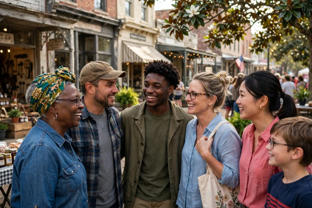Diverse group of Mississippians gathered at a sunny small-town community festival