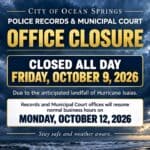 Ocean Springs police records and court offices close Friday for hurricane 4c22d511bb8af9d2a600c347
