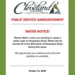 Water main repair underway on Rosemary Road in Cleveland 95bb4436f5b4bc2562adb31f
